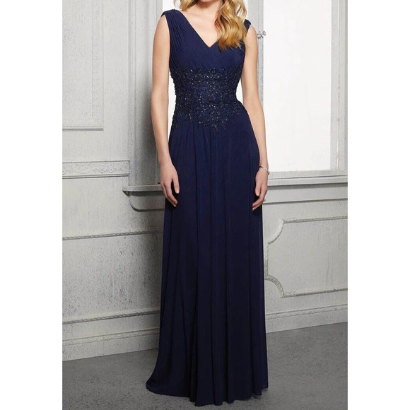 MGNY Madeline Gardner for NY by Mori Lee Dress 72414 Navy Sz. 16 (Sample) - Picture 4 of 9